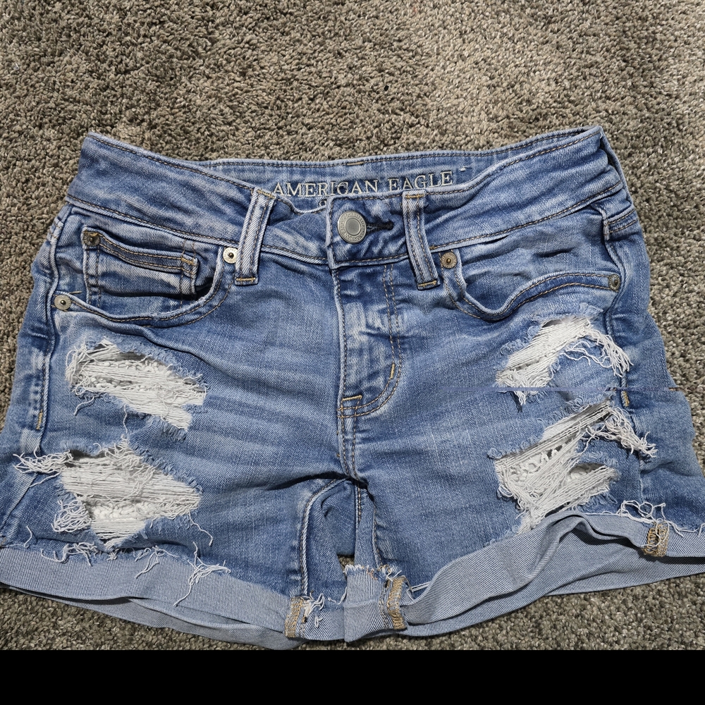 American Eagle Outfitters Women's Light Blue Ripped Jean Shorts
